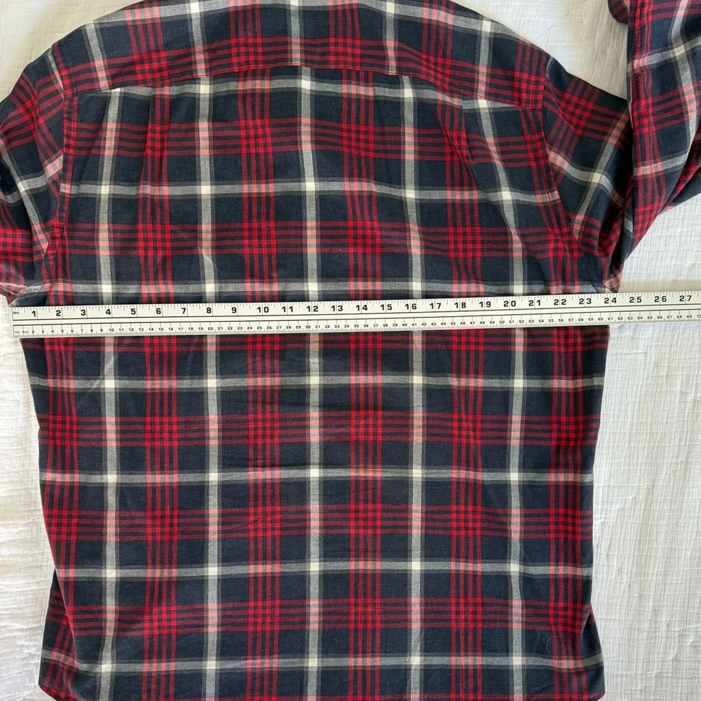 J.Crew Men's L Tartan Plaid Button Down Shirt Red Navy Cotton Holiday 2012